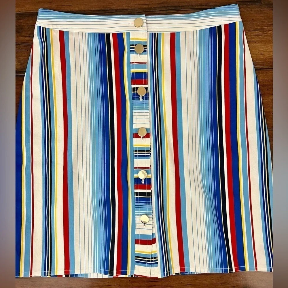 Brooks Brothers Coastal Nautical Stripe Button Front A-Line Skirt - Size 6 - Picture 3 of 7